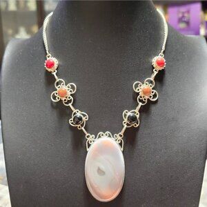 handmade 925 sterling silver necklace with a milky opal gemstone pendant